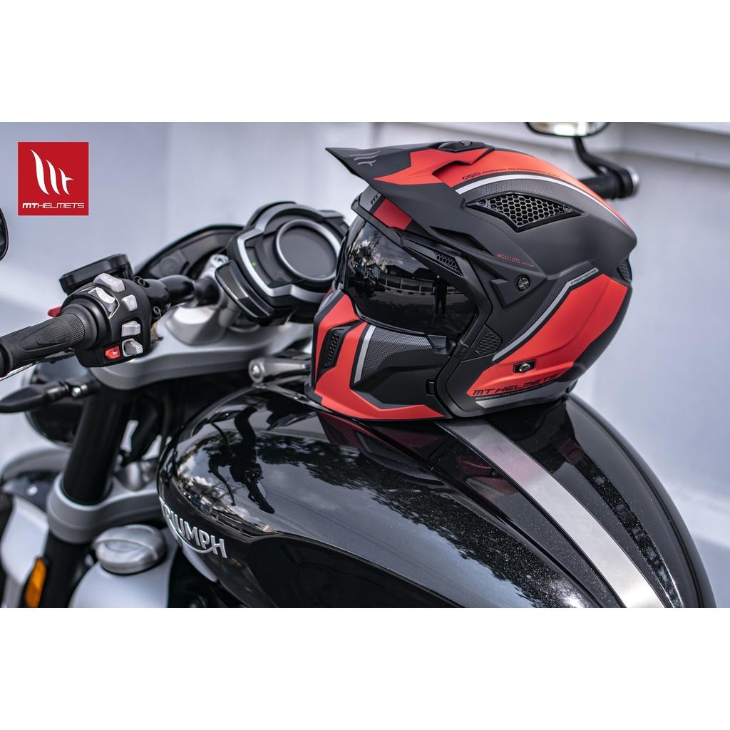 NEW!!2022 หมวกกันน็อค MT รุ่นSTREETFIGHTER SV TWIN MATT RED  🇪🇸 หมวกสายสตรีท มีแว่นกันแดด ถอดคางได้ ถอดแก๊ปบนได้