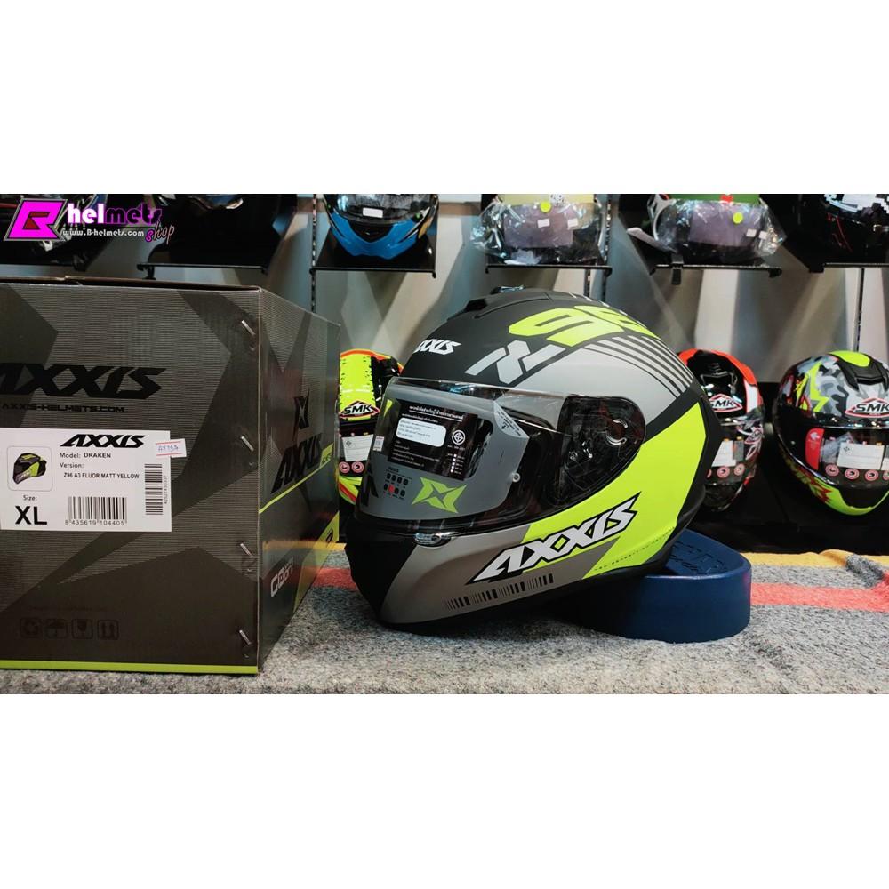 25.หมวกกันน็อค เต็มใบ Axxis รุ่น Draken 296 Matt Yellow มีสินค้าพร้อมจัดส่ง