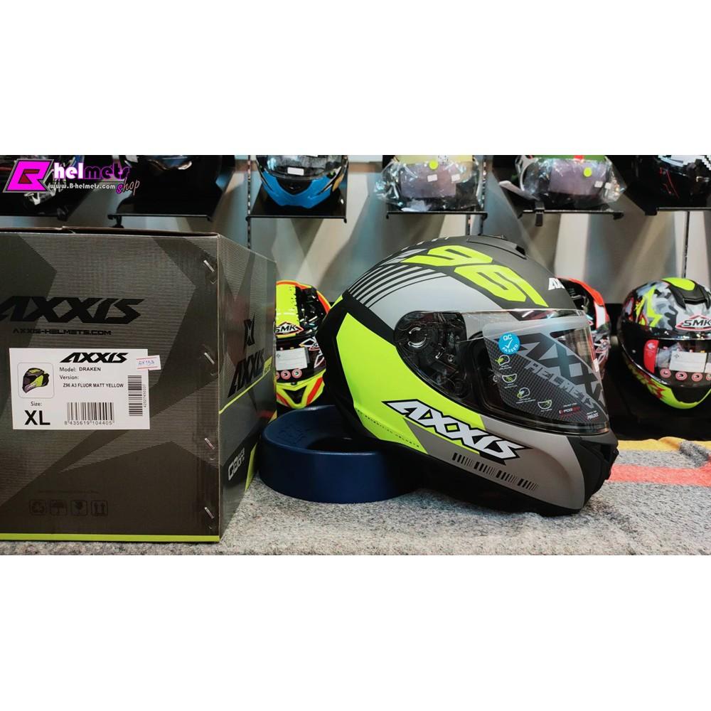 25.หมวกกันน็อค เต็มใบ Axxis รุ่น Draken 296 Matt Yellow มีสินค้าพร้อมจัดส่ง
