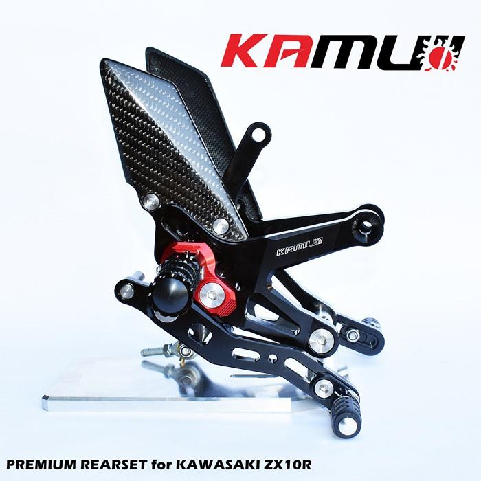 ชุดเกียร์โยง KAMUI คาร์บอนแท้ ตรงรุ่น ZX10R เกียร์ปกติ ปรับระดับพักเท้า หัวเกียร์พับได้ พักเท้าพับได้ เกียร์โยง