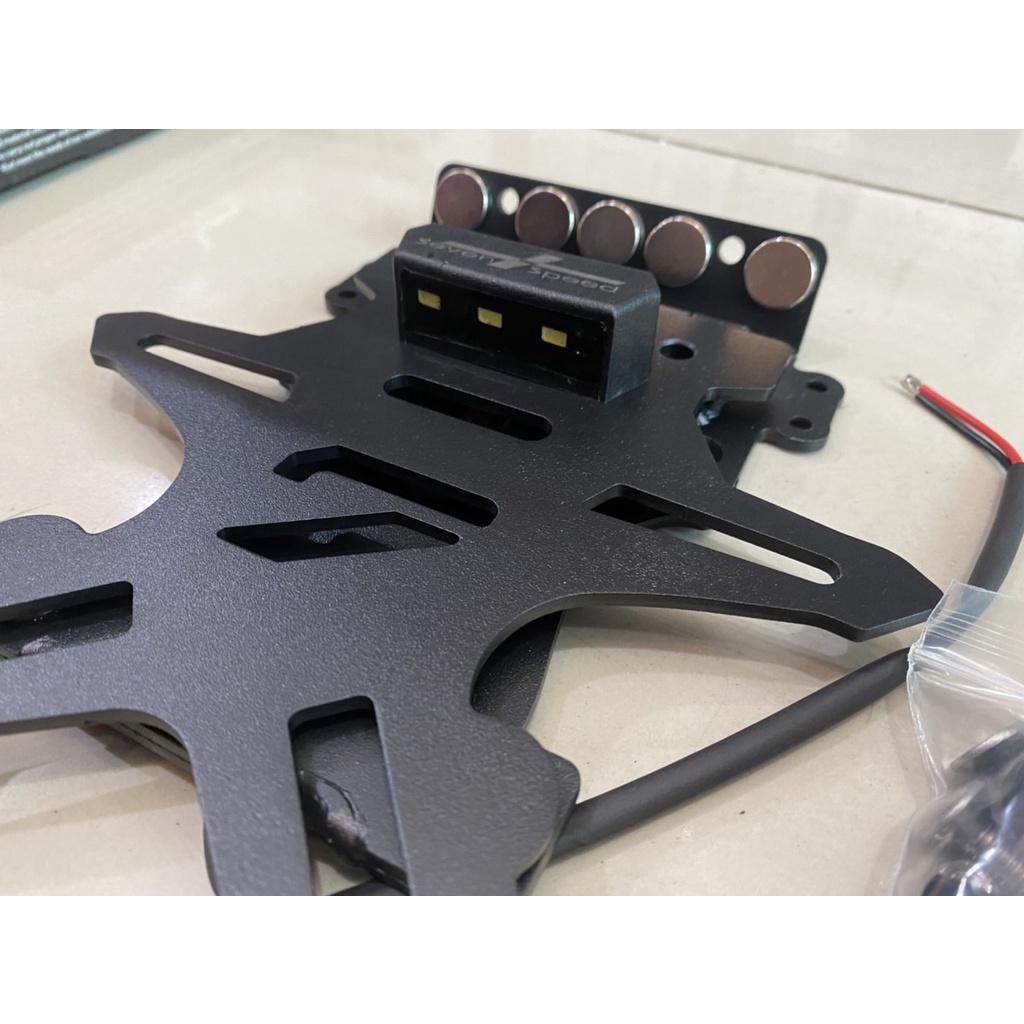 120.ท้ายสั้นแม่เหล็กพับได้ แบบมีไฟส่องป้ายทะเบียน รุ่น DEMON150-GN งาน sevenspeed
