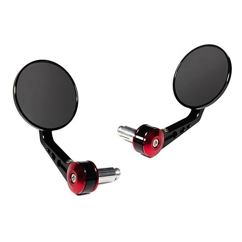 กระจกติดปลายแฮนด์ CNC RACING ทรงกลม-Black Red(0316)