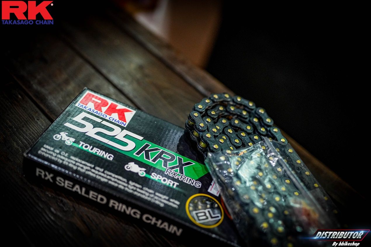 โซ่ RK 525 KRX RX-Ring 128L สีดำหมุดทอง