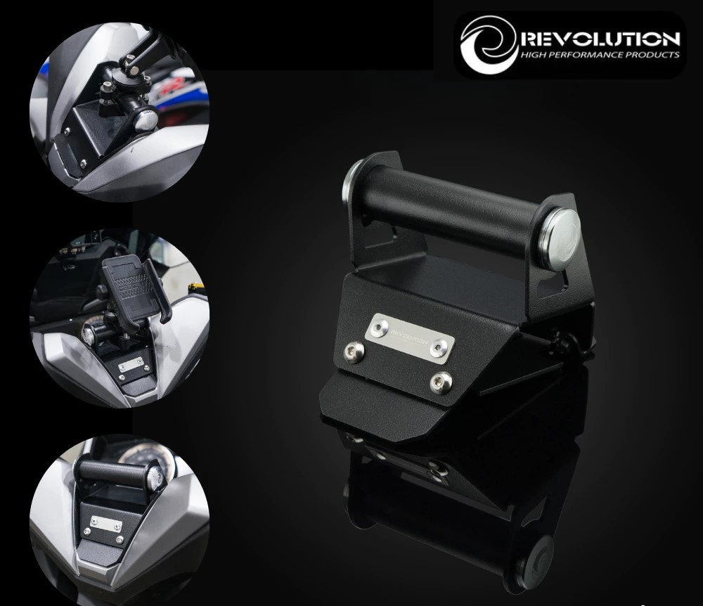 ขาจับมือถือยึดฝาครอบแฮนด์ (เหล็กหนา 2mm) REVOLUTION V2 FORZA-300, FORZA-350 NEW สีดำ