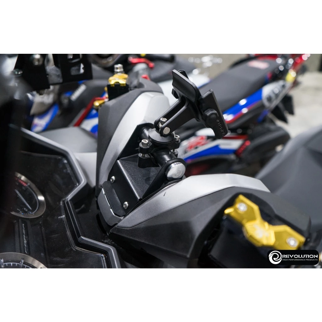 ขาจับมือถือยึดฝาครอบแฮนด์ (เหล็กหนา 2mm) REVOLUTION V2 FORZA-300, FORZA-350 NEW สีดำ