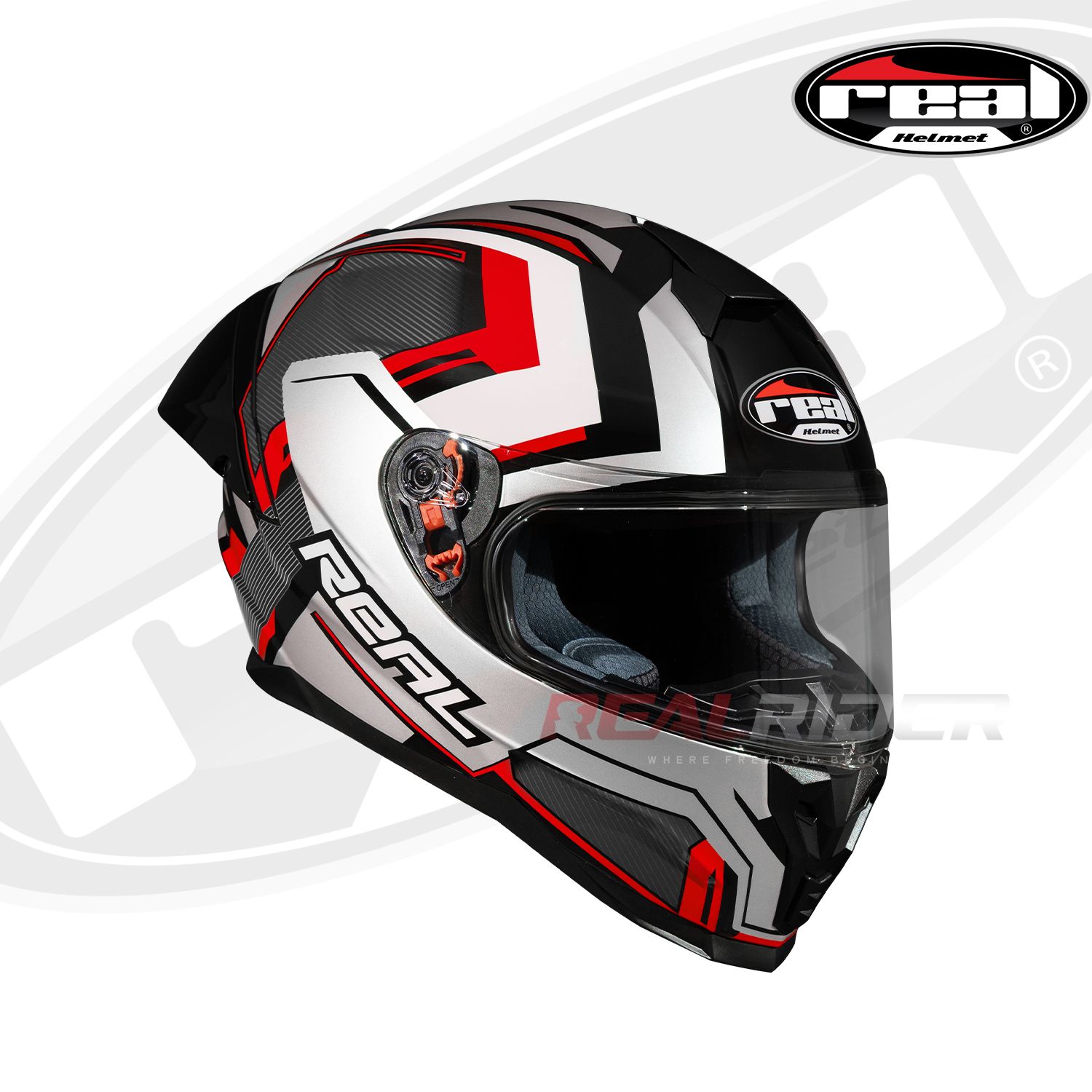 หมวกกันน็อค Real Falcon Cyberwave (กระจกชั้นเดียว) – เทา/แดง