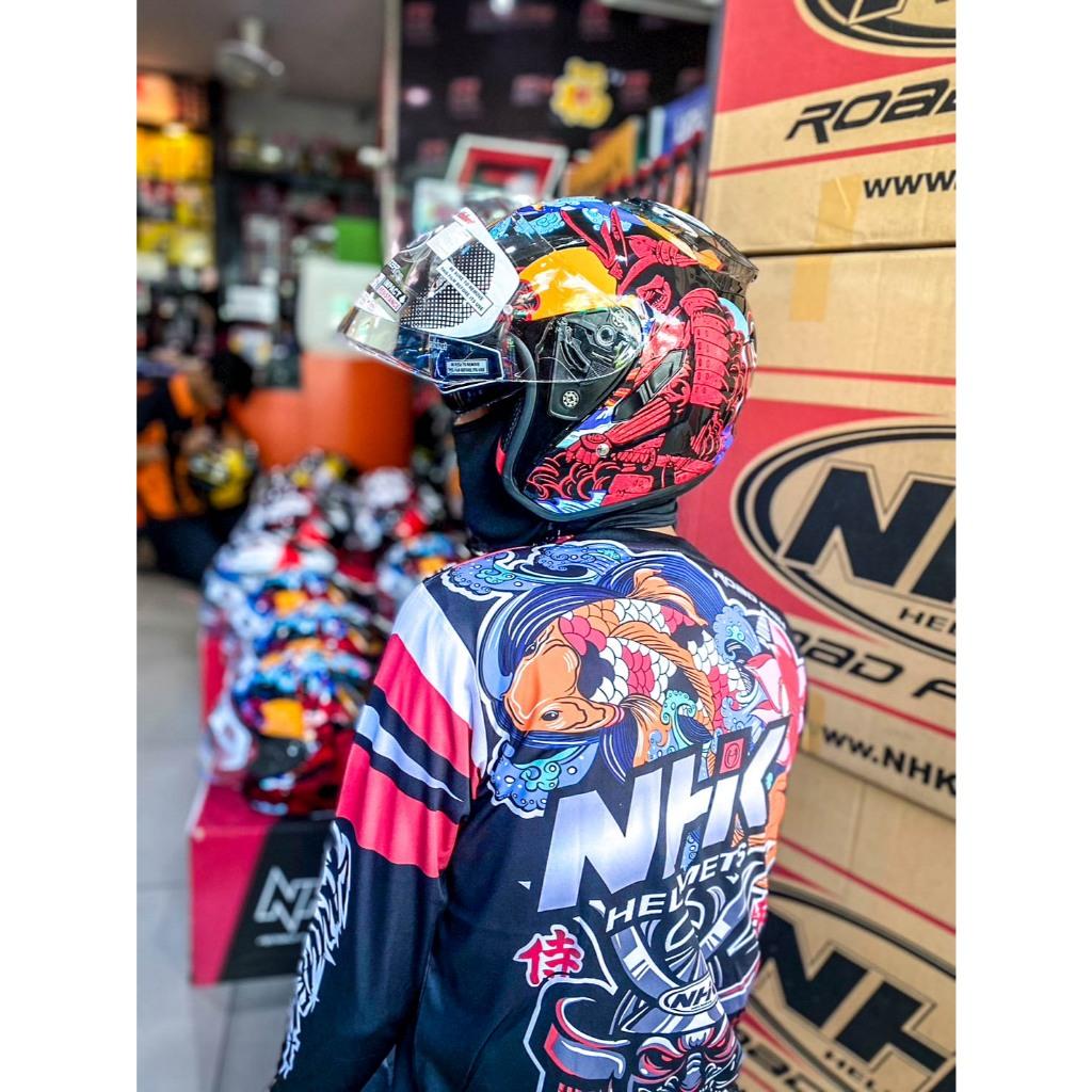ลดด่วน!! หมวกกันน็อค ครึ่งใบ NHK Helmets R1 -SAMURAI -NAPOLEAN😈Open Face รุ่นมีแว่นสองชั้น กราฟฟิค แถมชิวหน้า