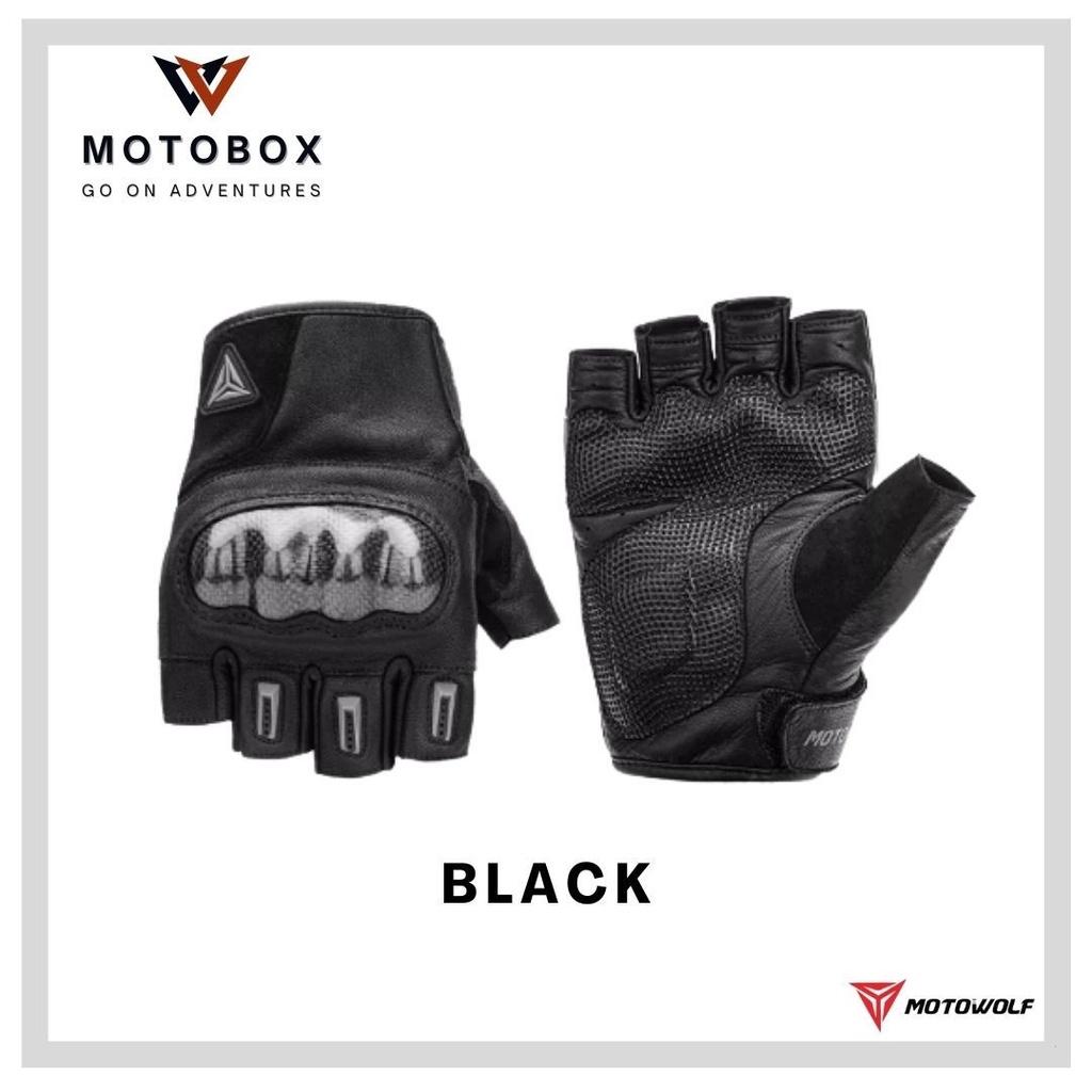 27. ถุงมือหนังครึ่งนิ้ว การ์ดคาร์บอนเคฟล่าแบรนด์ Motowolf 0331 ถุงมือหนังแกะ ถุงมือครึ่งนิ้ว ใส่สบาย สีดำ สีเทา