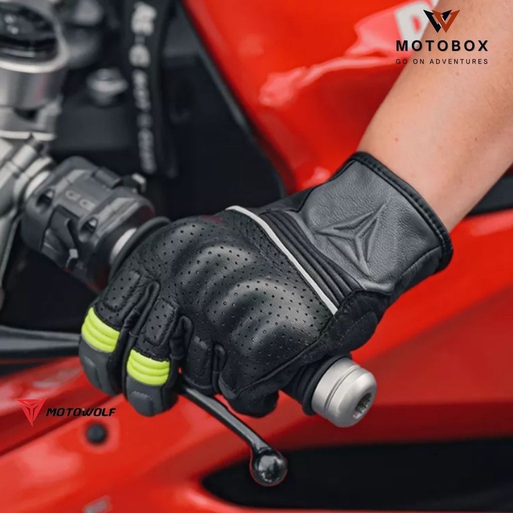 26. ถุงมือหนังแกะ ถุงมือเต็มนิ้ว แบรนด์ Motowolf 329 ทรงสวย ระบายอากาศดี สัมผัสหน้าจอโทรศัทพ์ได้ มี3สีให้เลือก