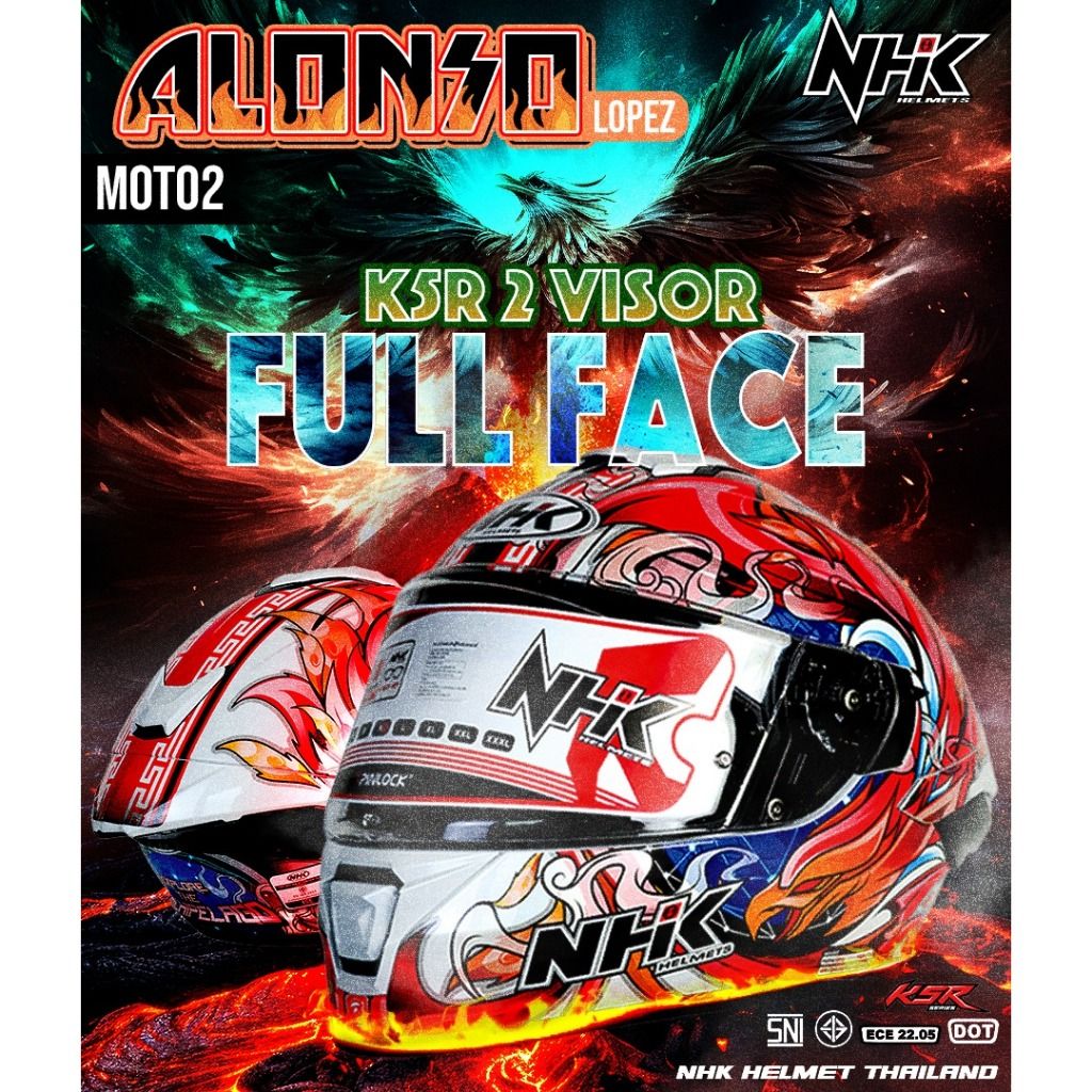 หมวกกันน็อค เต็มใบ NHK Helmet K5R  ⚡Alonso Lopez #8 : Moto2 แว่น2ชั้น มีกระเป๋าแถมให้