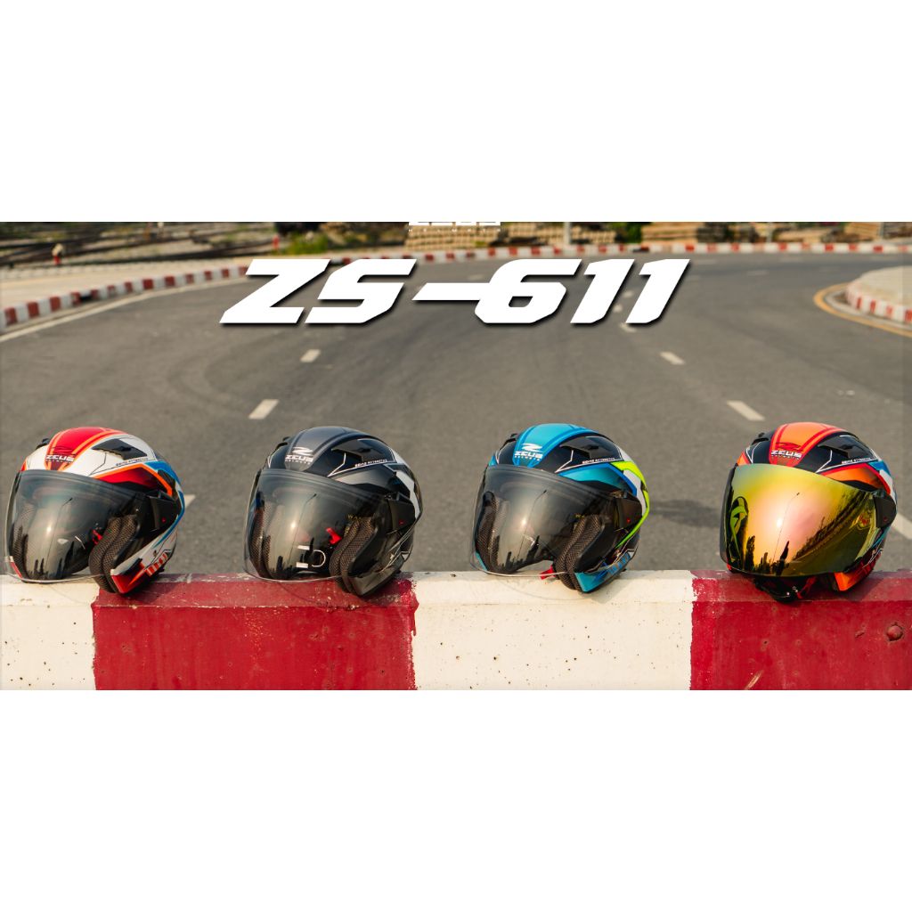 หมวกกันน็อค ครึ่งใบ ZEUS Helmets | ZS-611EC ทรงสปอร์ต แว่น2ชั้น ฟรี สปอยเลอร์สีสโมค