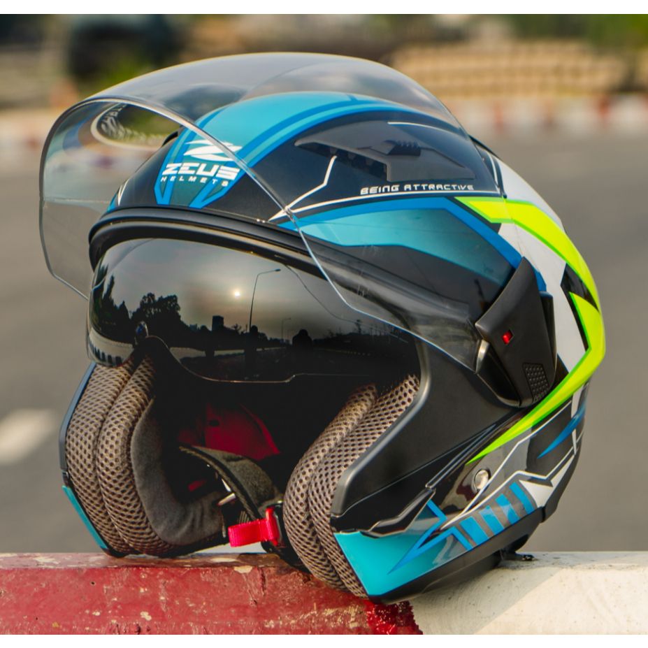 หมวกกันน็อค ครึ่งใบ ZEUS Helmets | ZS-611EC ทรงสปอร์ต แว่น2ชั้น ฟรี สปอยเลอร์สีสโมค