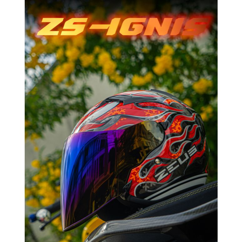 หมวกกันน็อค ครึ่งใบ ลายไฟ ZEUS ZS-627 || IGNIS🔥|| RED || GOLD