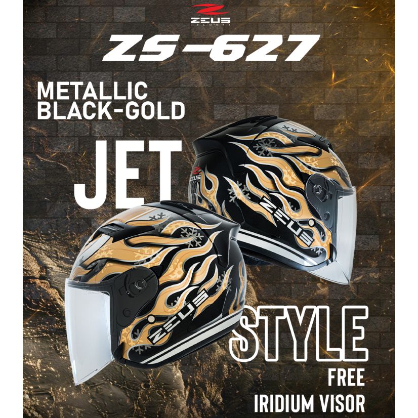 หมวกกันน็อค ครึ่งใบ ลายไฟ ZEUS ZS-627 || IGNIS🔥|| RED || GOLD