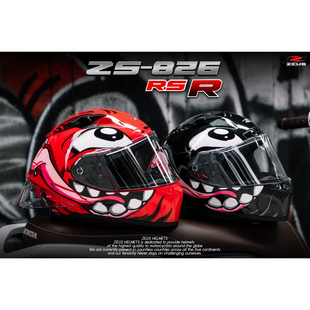 หมวกกันน็อคเต็มใบ ZEUS - 826 RS II (Spoiler) BK12 Monster Red  แถม Spoiler   มีสีและไซส์ (Z001)