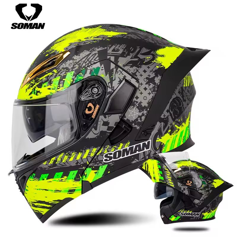 **หมวกกันน็อค SOMAN SM955 หมวกกันน็อคเปิดคาง แว่นด้านใน 2 ชั้น (H022)