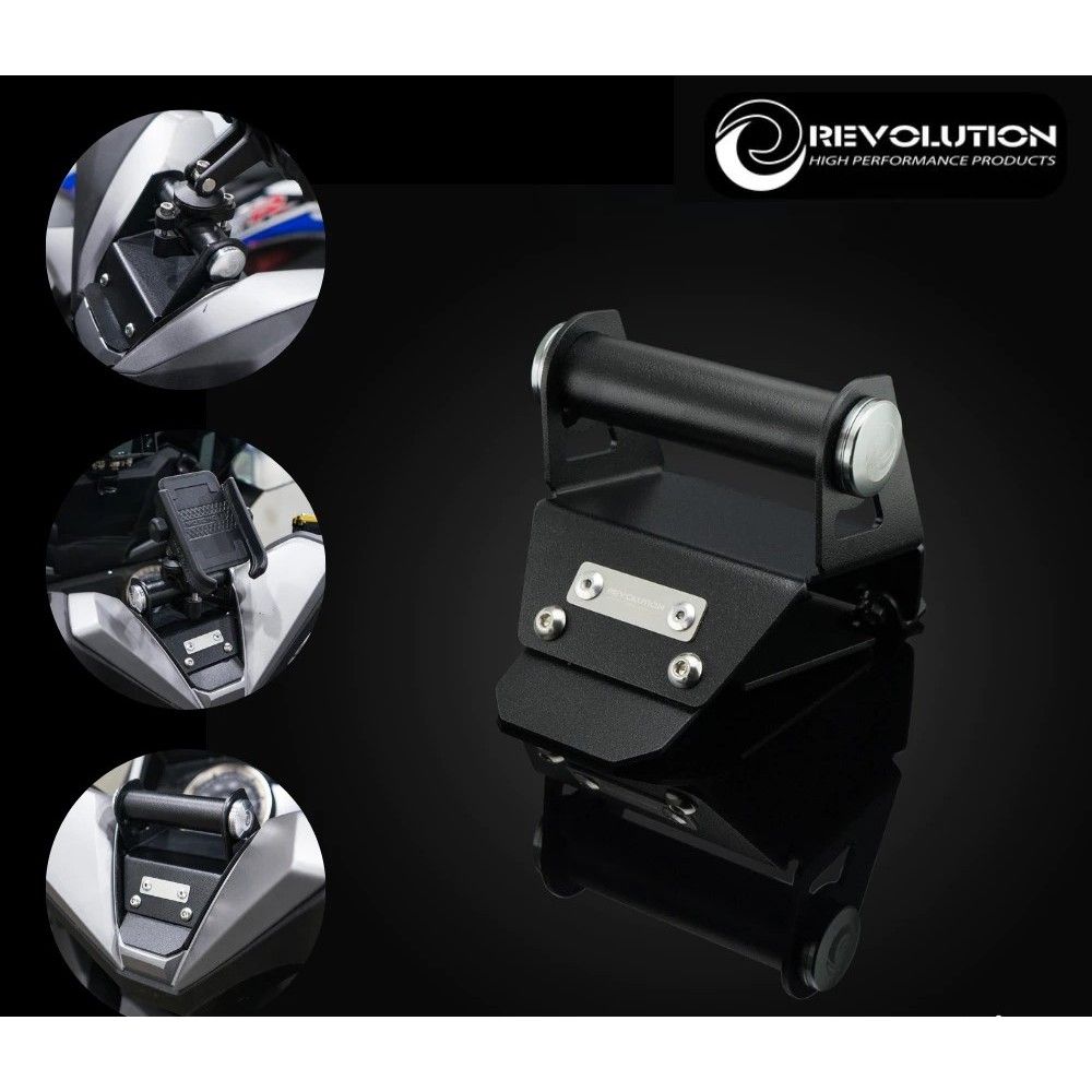ขาจับมือถือยึดฝาครอบแฮนด์ (เหล็กหนา 2mm) REVOLUTION V2 FORZA-300, FORZA-350 NEW สีดำ(0601)