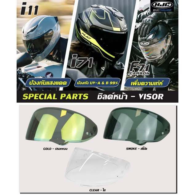 *ชิลด์หน้าหมวก HJC รุ่น i11, i71, F71 CARBON รุ่น F100 CARBON & F100 ป้องกันแสงแดด ป้องกัน UV-A & B เพิ่มความเท่ห์(H034)