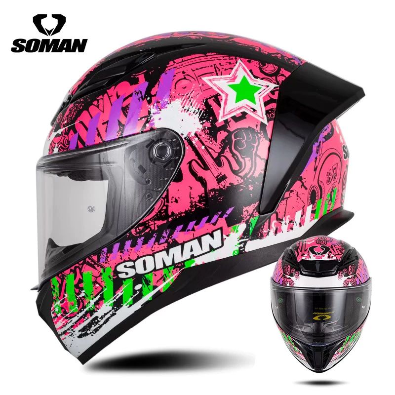 **.หมวกกันน็อค Soman SM973 เป็นหมวกกันน็อคเต็มใบสไตล์สปอร์ตมีน้ำหนักเบา นวมใส่สบาย และรองรับการติดตั้งบลูทูธ (H020)