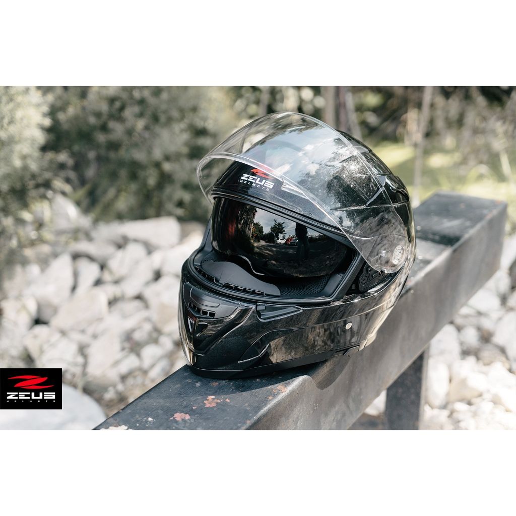 **หมวกกันน็อคZEUS Helmets  ZS-827 Metallic Black คู่หูนักเดินทาง (Z006)