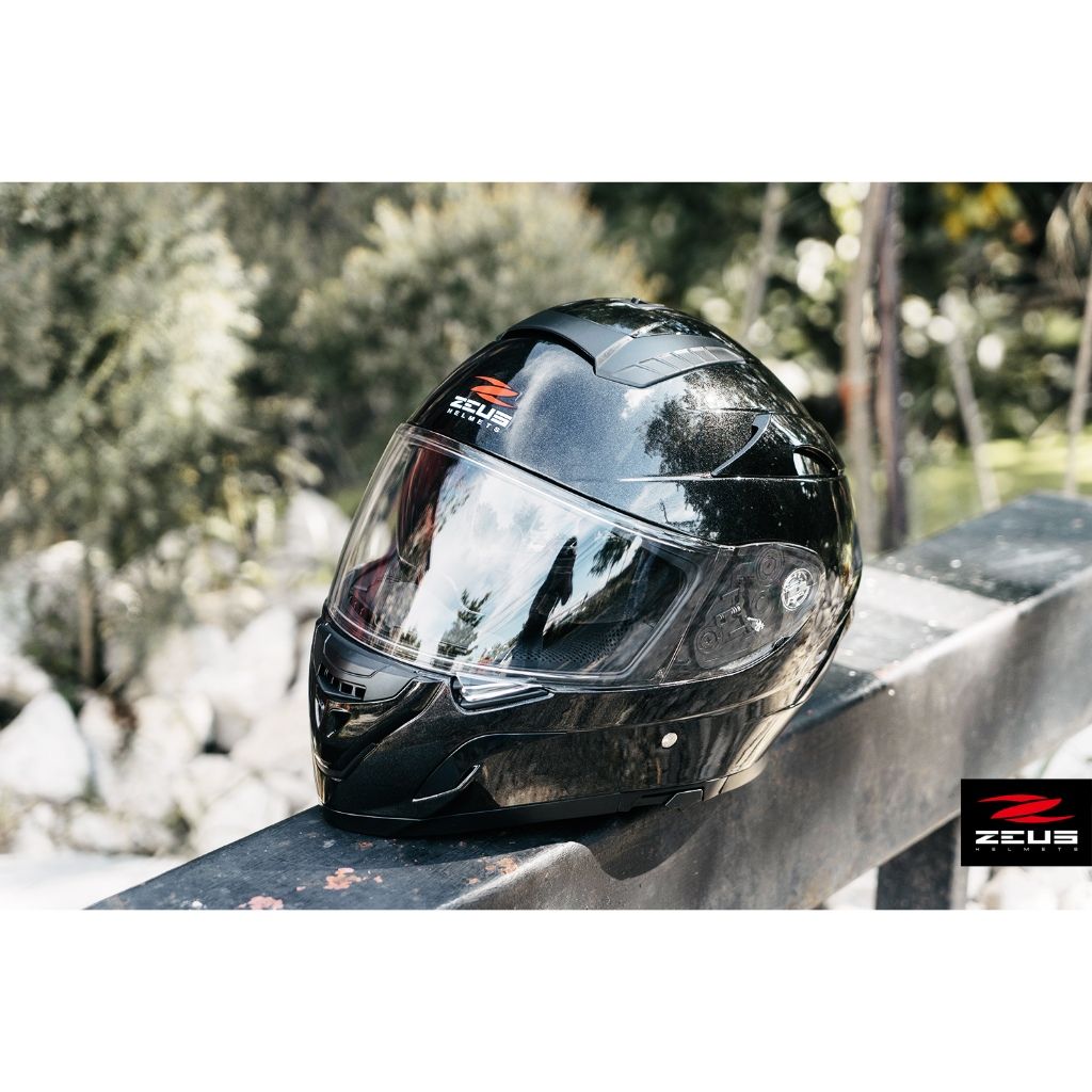 **หมวกกันน็อคZEUS Helmets  ZS-827 Metallic Black คู่หูนักเดินทาง (Z006)