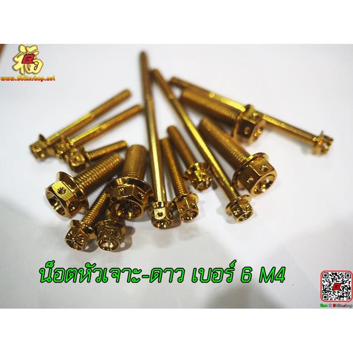 น็อตหัวเจาะดาว เบอร์ 6 M4 เลสทอง (ราคาต่อตัว)