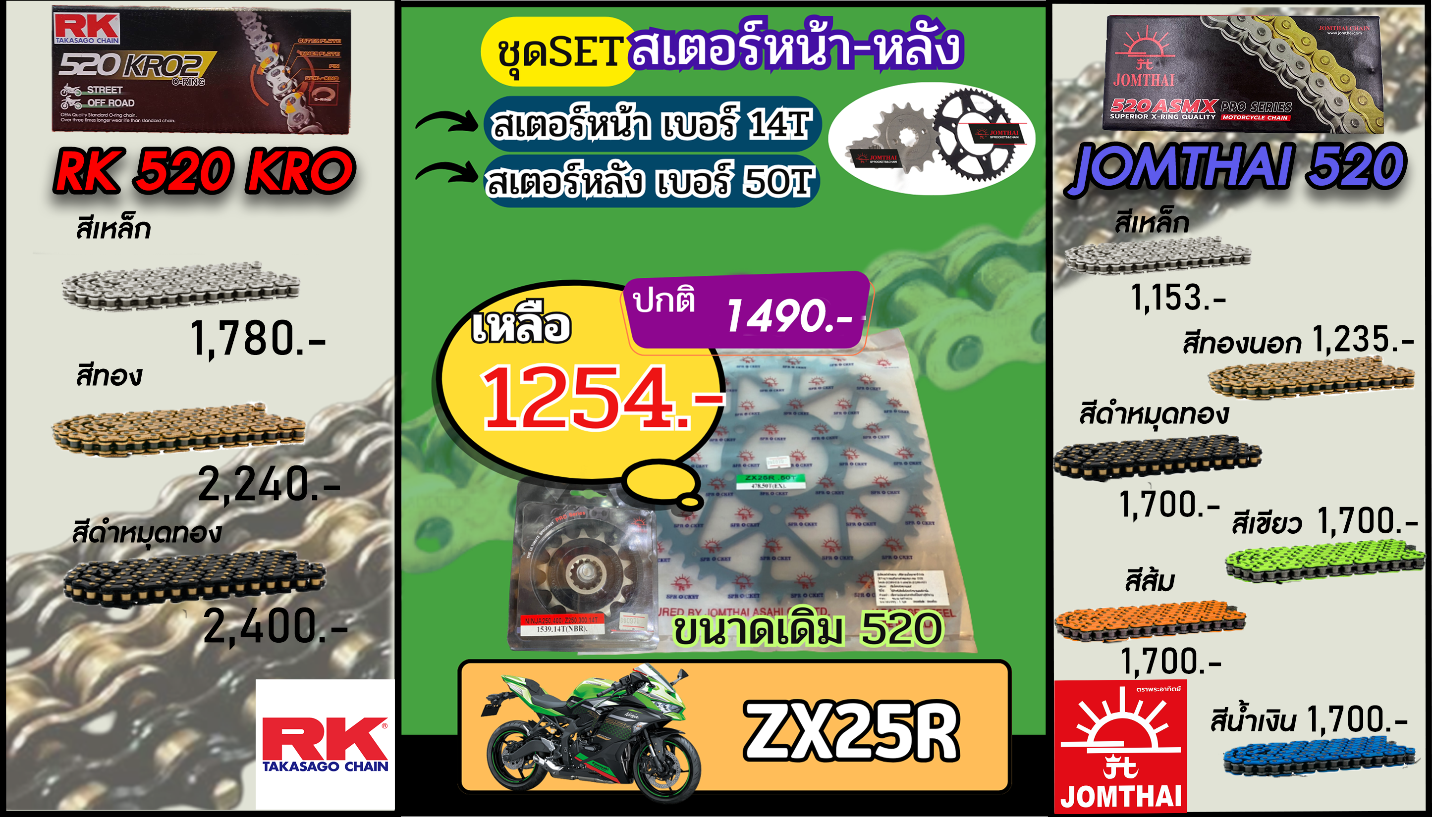 ชุดSetโซ่สเตอร์ ZX25R Jomthai/RK 520.14/50