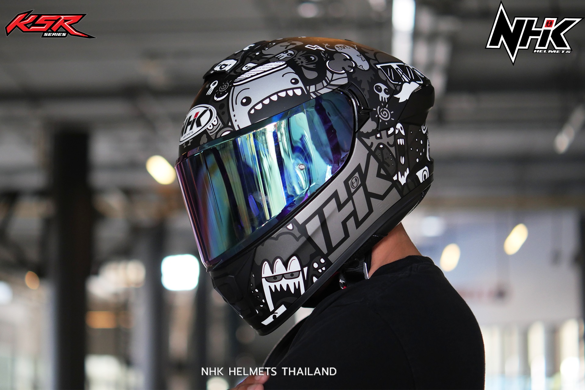 หมวกกันน็อค NHK K5R Doodles Black Doff 