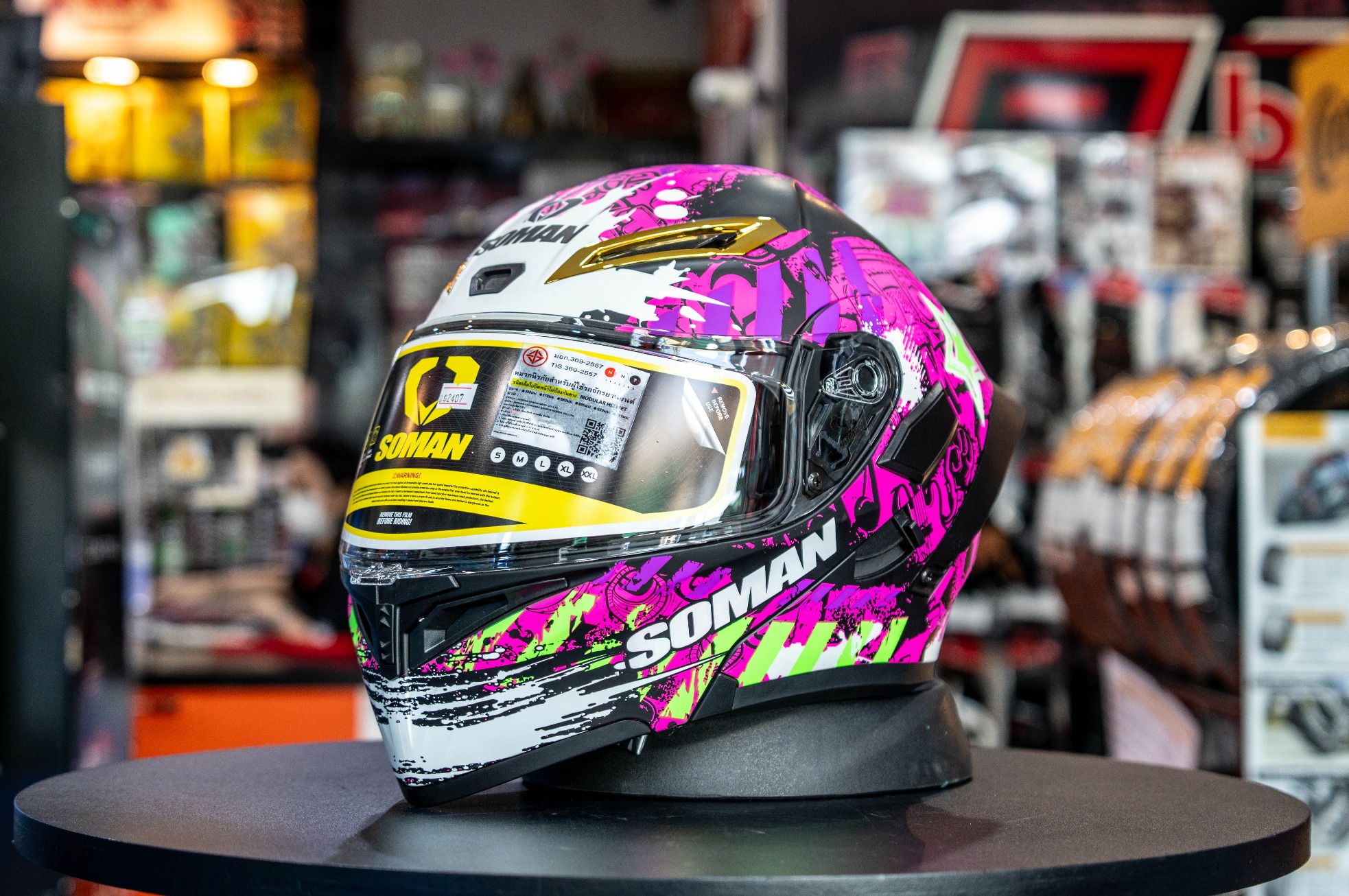 หมวกกันน็อค SOMAN SM955 ลาย PINK/BLUE/RED